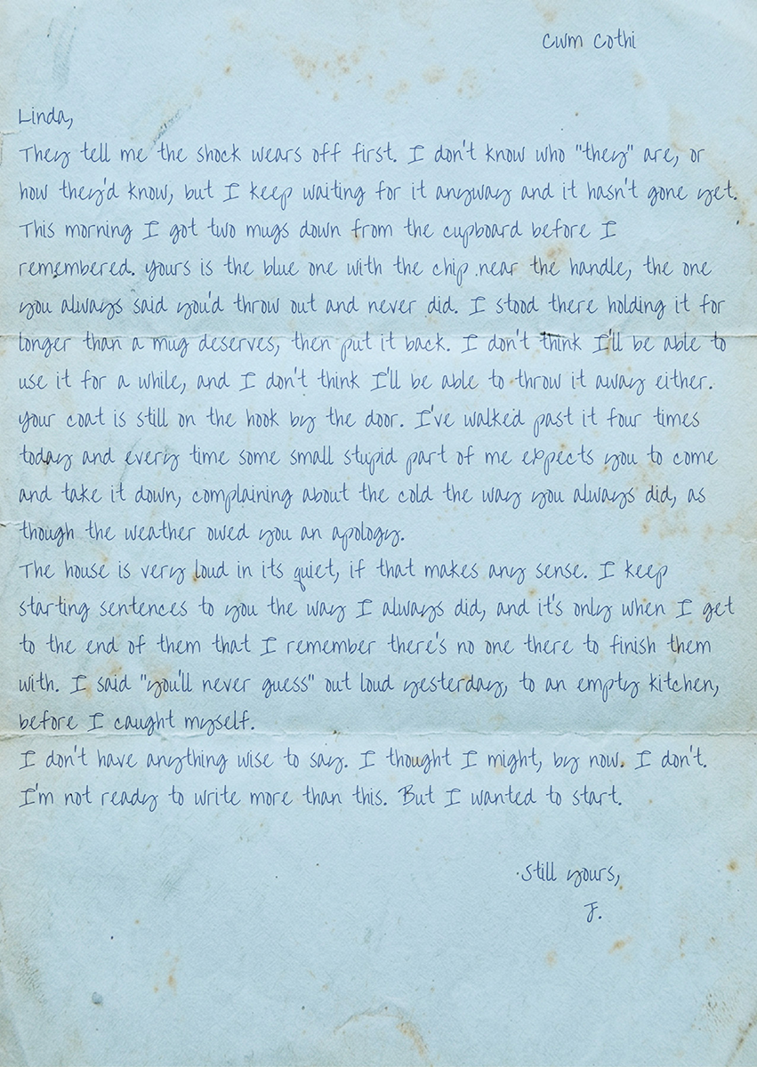 The first letter from the bundle, handwritten and addressed from Cwm Cothi.